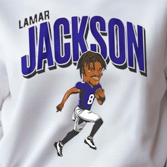 Funny Ravens Lamar Jackson Sweatshirt Retro NFL Crewneck Caricature Football  79 - Picture 2 of 5